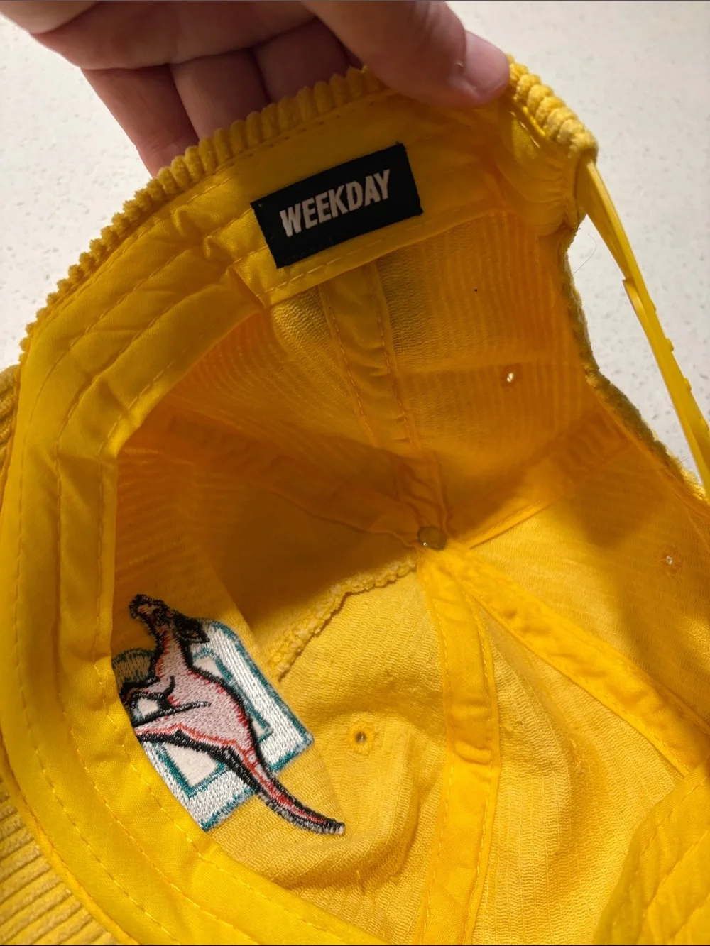 Weekday Yellow Corduroy Cap with Embroidered Kangaroo Patch